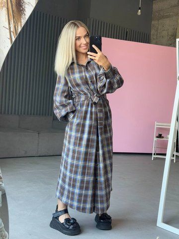 Сукня-сорочка жіноча в клітинку колір коричневий світло IMMA397-42-44шоколад фото