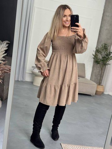 Сукня вельветова колір бежевий IMMA438-42-44 бежевий фото