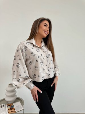 Блуза жіноча укорочена в квітковий принт колір бежевий IMMA166-42-44 бежевий фото