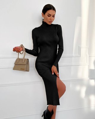 Сукня жіноча в рубчик з розрізом довжини міді колір чорний IMMA151-чорний фото