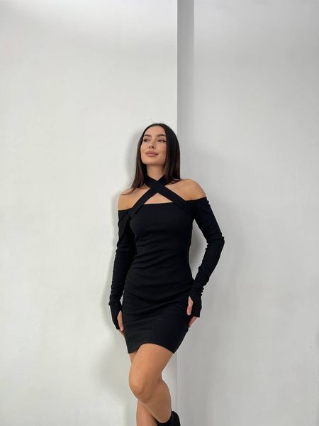 Сукня в рубчик довжина міні колір чорний IMMA164-42-46 чорний фото