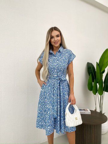 Сукня довжини міді з комірцем в принт  7-2444-42п фото