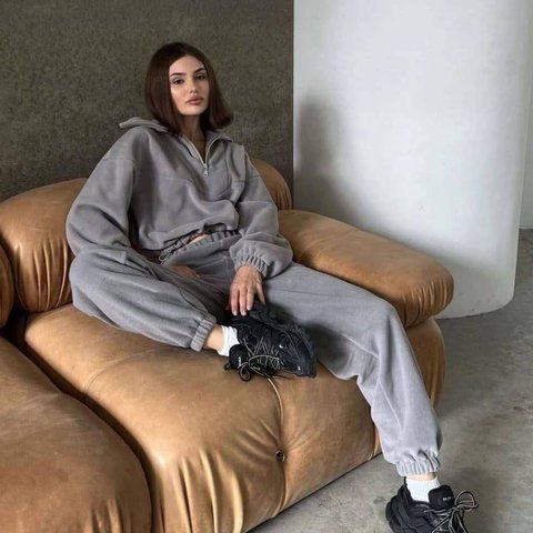 Костюм женский из флиса полар свободное худи и широкие штаны цвет серый  IMMA404-42-44сірий фото