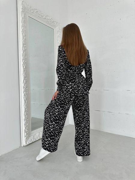 Костюм жіночий, широкі брюки та довга сорочка, колір чорний IMMA055-чорний42-44 фото