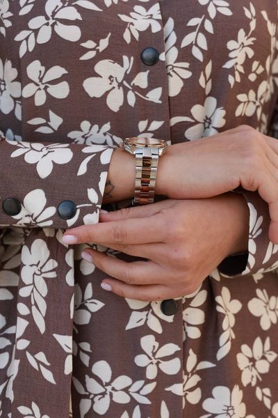 Сукня в квітковий принт довжина міді колір мокко 50-52 IMMA463-50-52 мокко фото