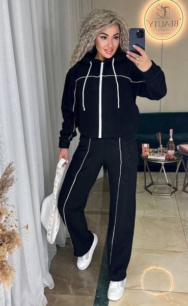 Спортивний костюм жіночий з полар флісу, штани та худі колір чорний  IMMA266-чорний фото