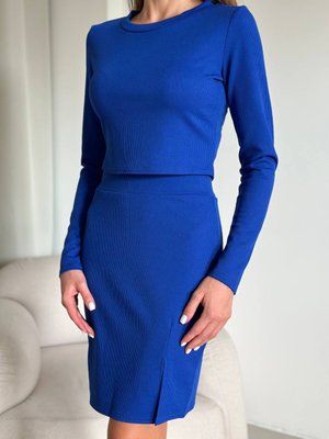 Костюм жіночий в рубчик спідниця кофта колір синій IMMA071-42-46 синій фото