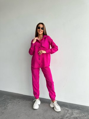 Костюм жіночий вельветовий сорочка та джогери рожевий IMMA075-фуксія 42-44 фото