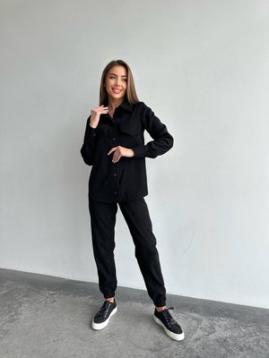 Костюм вельветовий жіночий сорочка та джогери колір чорний IMMA075-чорний42-44 фото