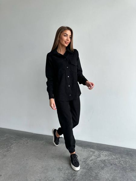 Костюм вельветовий жіночий сорочка та джогери колір чорний IMMA075-чорний42-44 фото