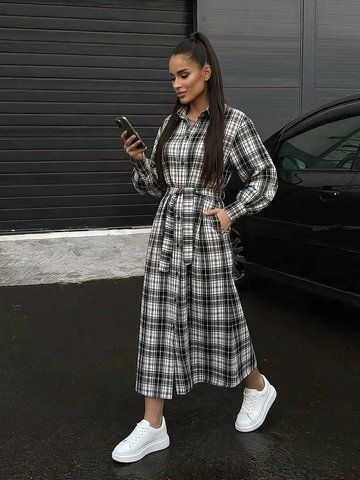 Сукня-сорочка жіноча в клітинку чорно-біла  IMMA397-42-чорна фото